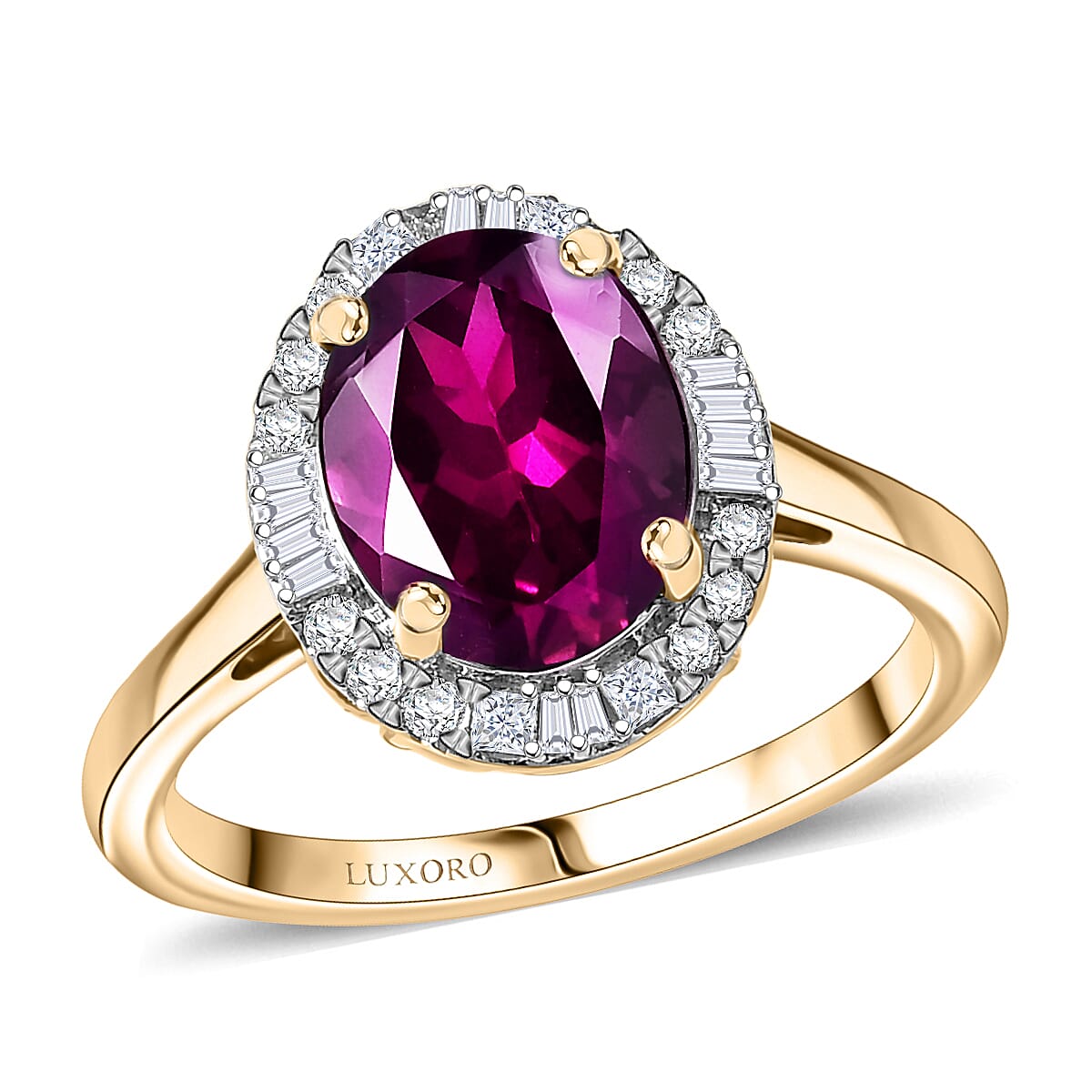 Doorbuster Certified & Appraised Luxoro AAA Radiant Ember Garnet and G-H I2 Diamond 3.30 ctw Halo Ring in 10K Yellow Gold (Size 6.0) image number 0