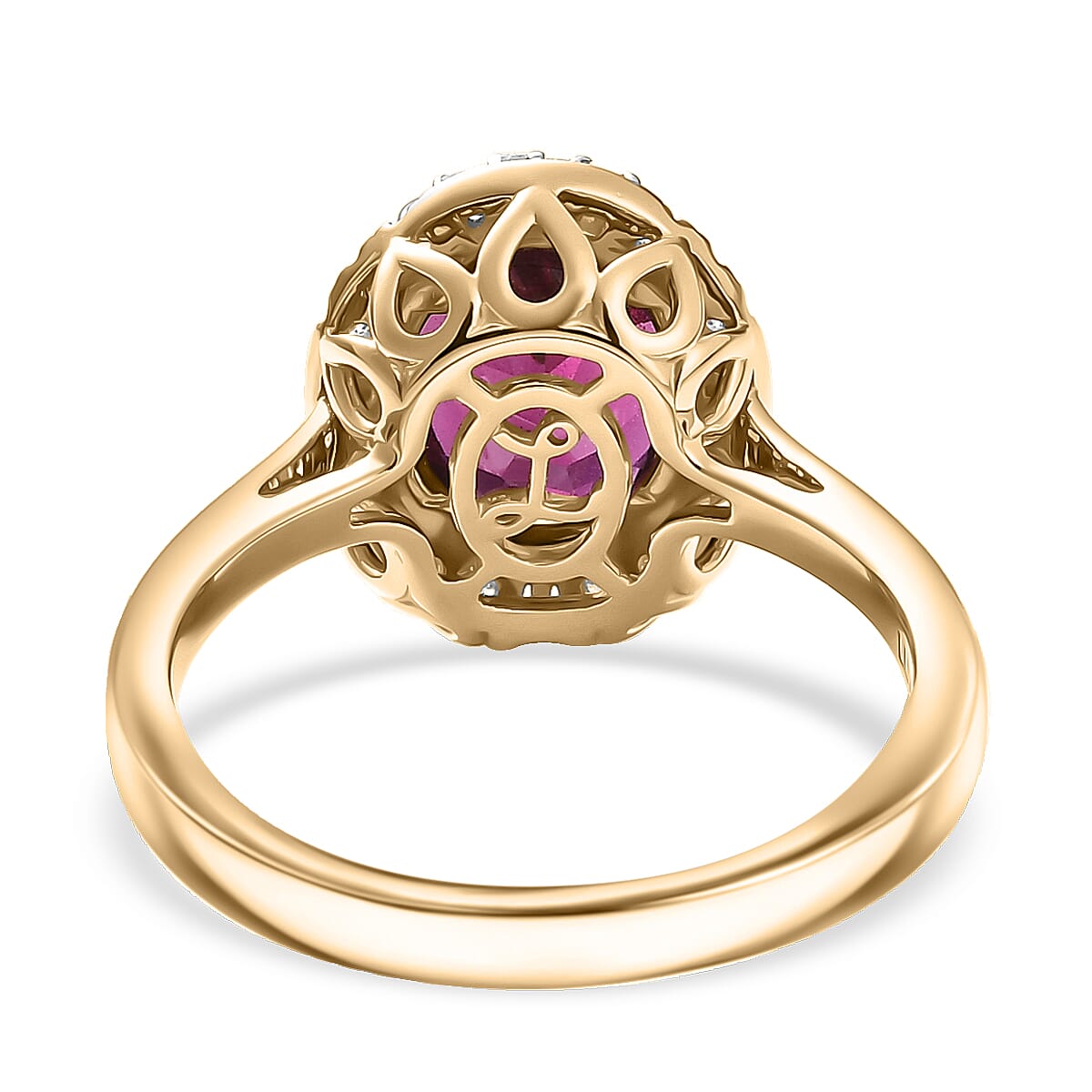 Doorbuster Certified & Appraised Luxoro AAA Radiant Ember Garnet and G-H I2 Diamond 3.30 ctw Halo Ring in 10K Yellow Gold (Size 6.0) image number 4