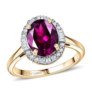 Doorbuster Certified & Appraised Luxoro AAA Radiant Ember Garnet and G-H I2 Diamond 3.30 ctw Halo Ring in 10K Yellow Gold (Size 7.0)
