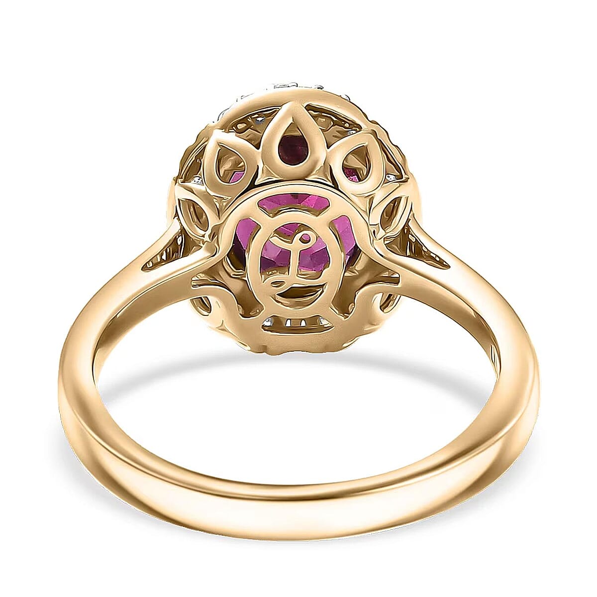  Certified & Appraised Luxoro AAA Radiant Ember Garnet and G-H I2 Diamond 3.30 ctw Halo Ring in 10K Yellow Gold (Size 7.5) image number 6