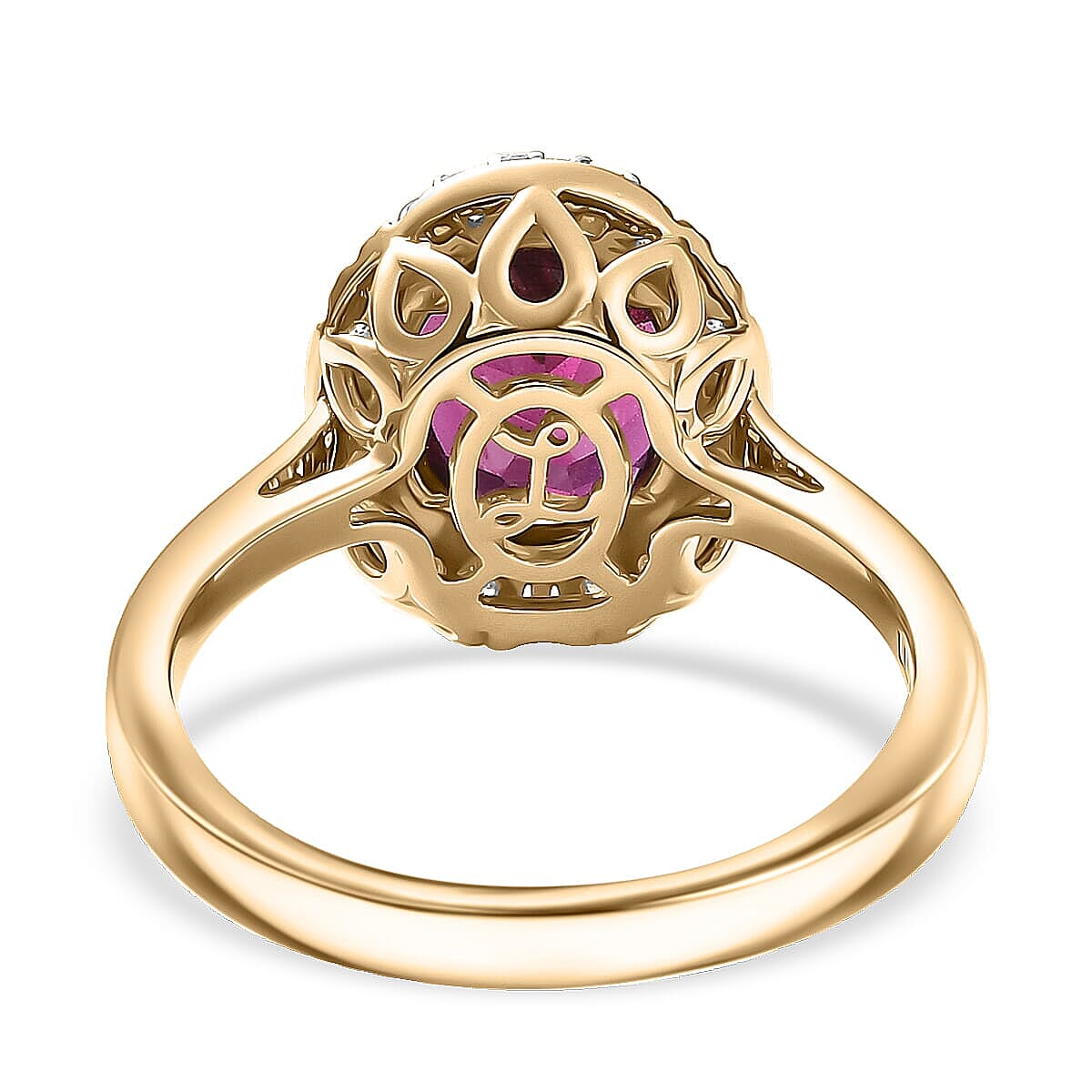 Doorbuster Certified & Appraised Luxoro AAA Radiant Ember Garnet and G-H I2 Diamond 3.30 ctw Halo Ring in 10K Yellow Gold (Size 9.5) image number 4