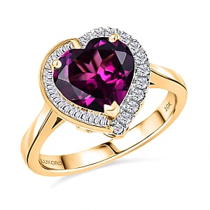 Doorbuster Certified & Appraised Luxoro AAA Radiant Ember Garnet and G-H I2 Diamond 3.00 ctw Heart Ring in 10K Yellow Gold (Size 10.0)