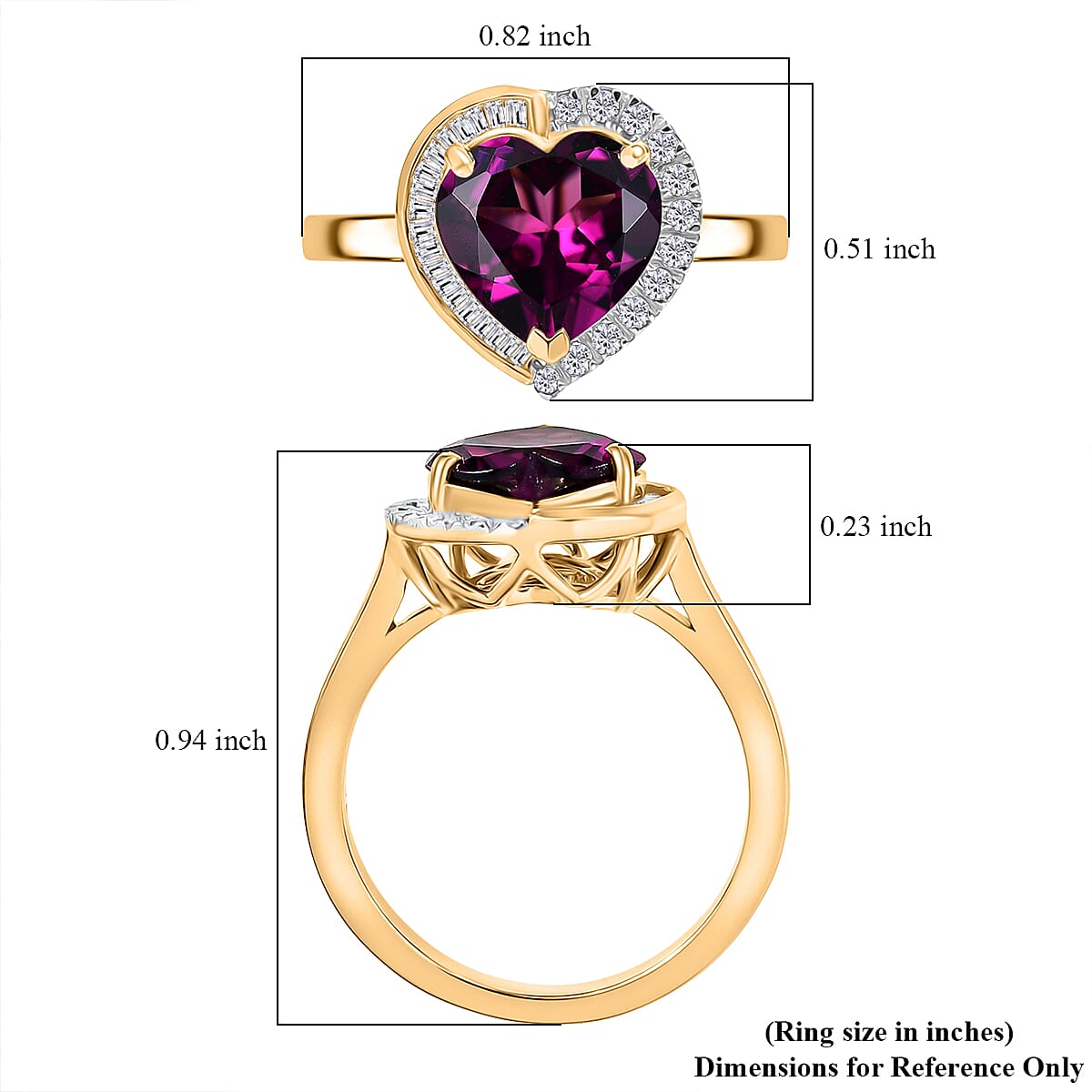 Certified Luxoro AAA Radiant Ember Garnet, Diamond Heart Ring in 10K Yellow Gold 3.00 ctw (Size 6.0) image number 5