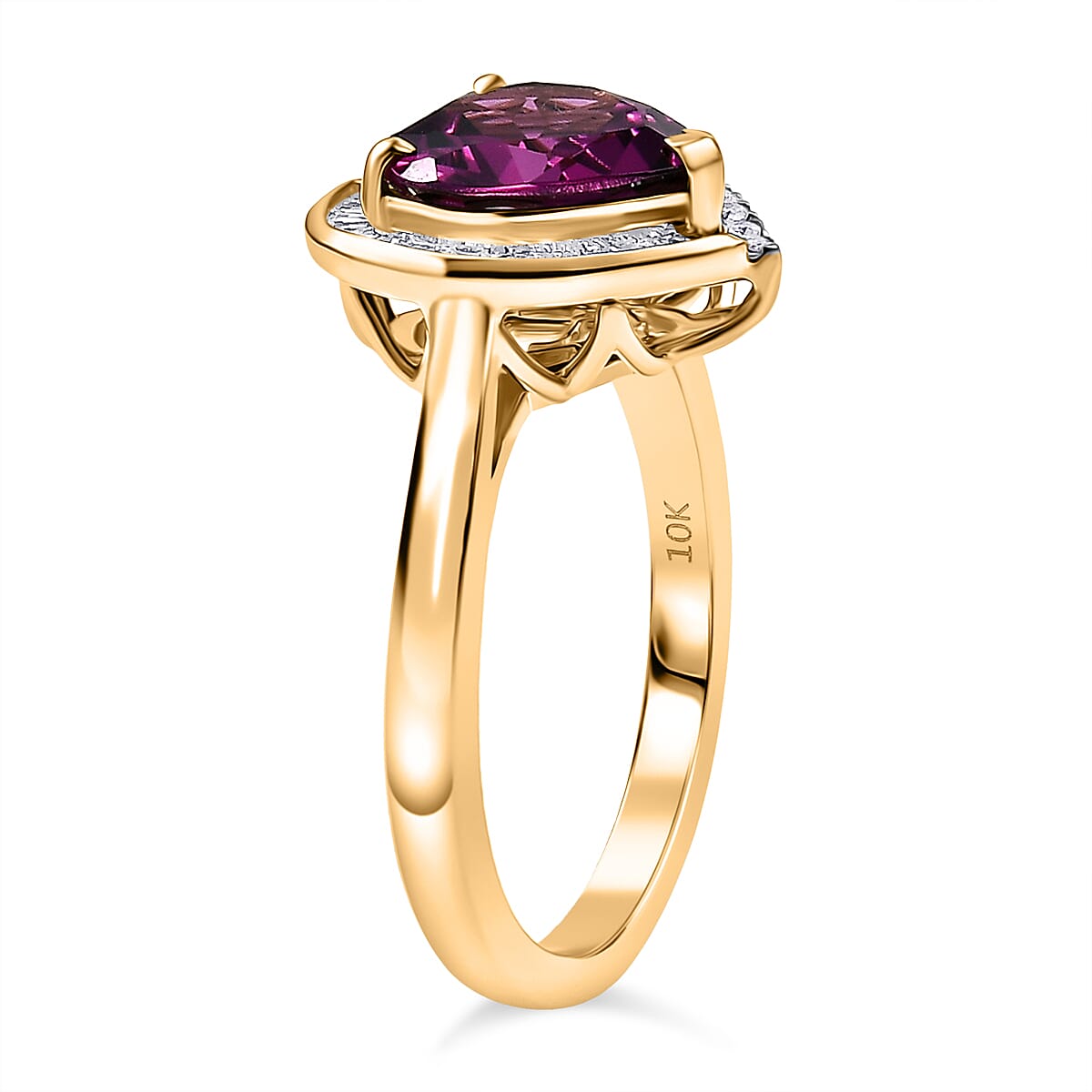 Doorbuster Certified & Appraised Luxoro AAA Radiant Ember Garnet and G-H I2 Diamond 3.00 ctw Heart Ring in 10K Yellow Gold (Size 7.0) image number 3