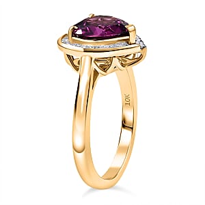 Certified & Appraised Luxoro AAA Radiant Ember Garnet, Diamond Heart Ring in 10K Yellow Gold 3.00 ctw (Size 8.0)