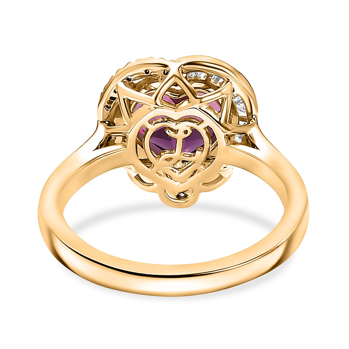 Doorbuster Certified & Appraised Luxoro AAA Radiant Ember Garnet and G-H I2 Diamond 3.00 ctw Heart Ring in 10K Yellow Gold (Size 8.0) image number 4