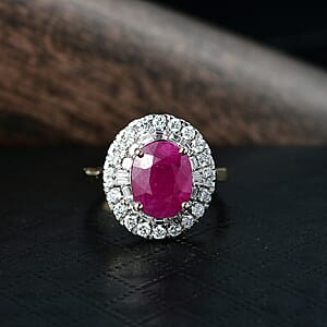 Certified AAA Montepuez Ruby, Diamond Ballerina Halo Ring in 10K Yellow Gold 4.75 ctw (Size 10.0)