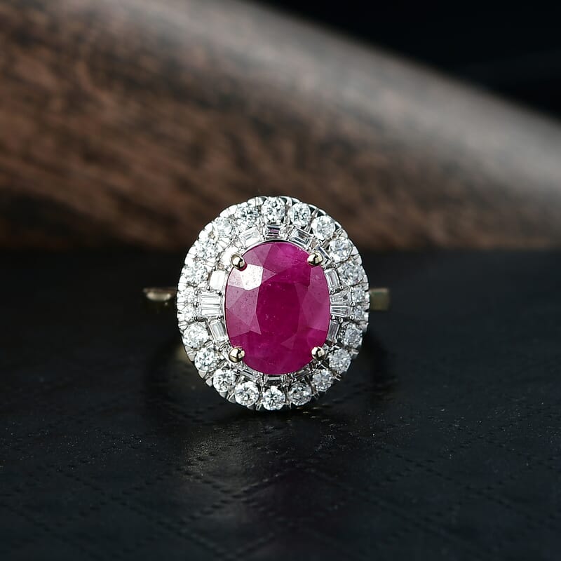 Certified & Appraised AAA Montepuez Ruby, Diamond Ballerina Halo Ring in 10K Yellow Gold 4.75 ctw (Size 10.0)