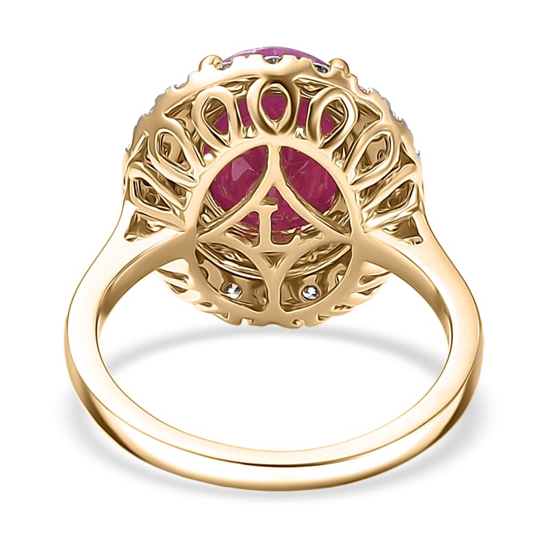 Certified & Appraised AAA Montepuez Ruby, Diamond Ballerina Halo Ring in 10K Yellow Gold 4.75 ctw (Size 10.0)