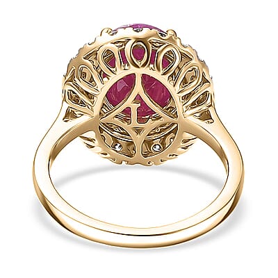 Certified & Appraised AAA Montepuez Ruby, Diamond Ballerina Halo Ring in 10K Yellow Gold 4.75 ctw (Size 5.0)