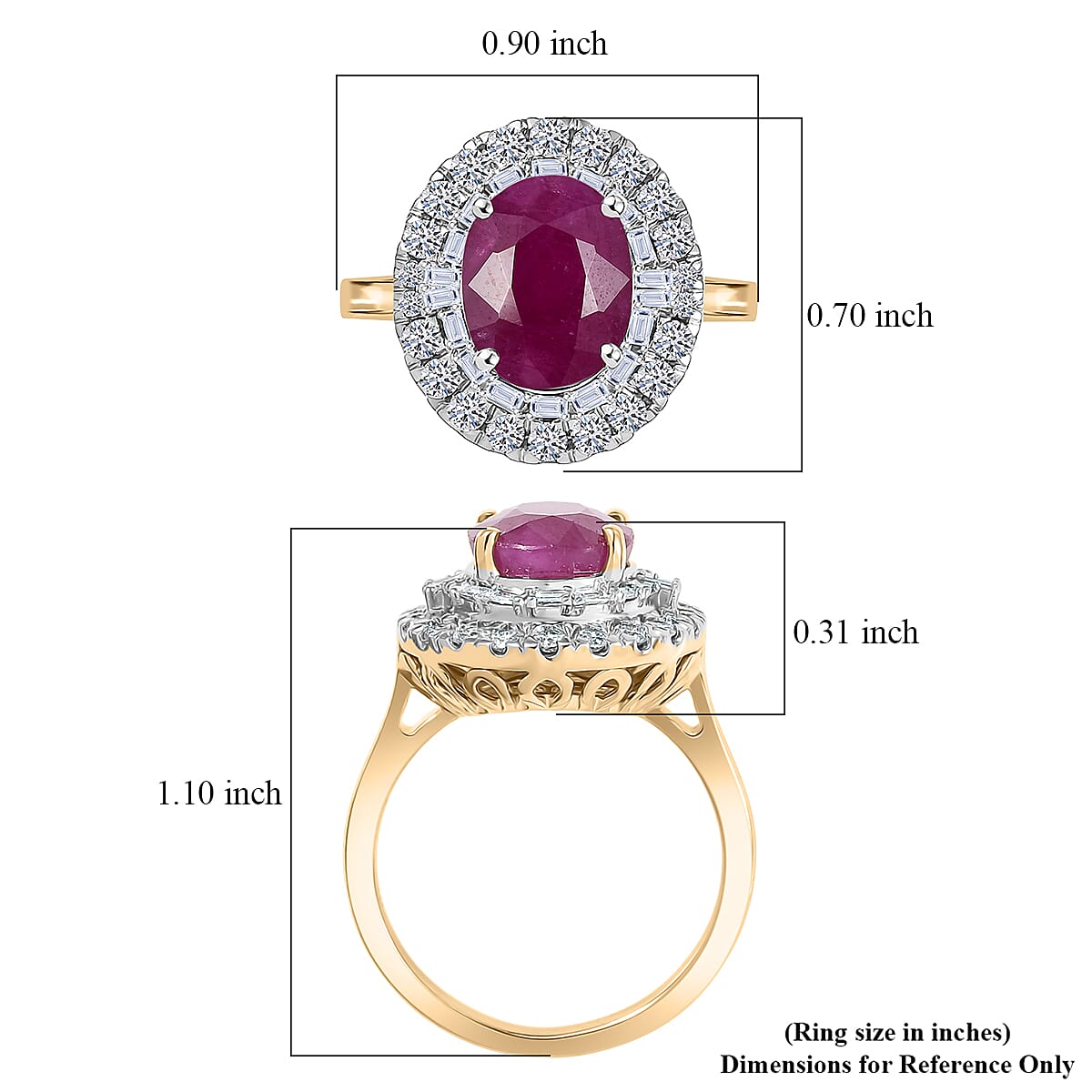 Doorbuster Certified & Appraised AAA Montepuez Ruby and Luxuriant Diamond G-H SI 4.75 ctw Ballerina Halo Ring in 10K Yellow Gold (Size 7.0) image number 5