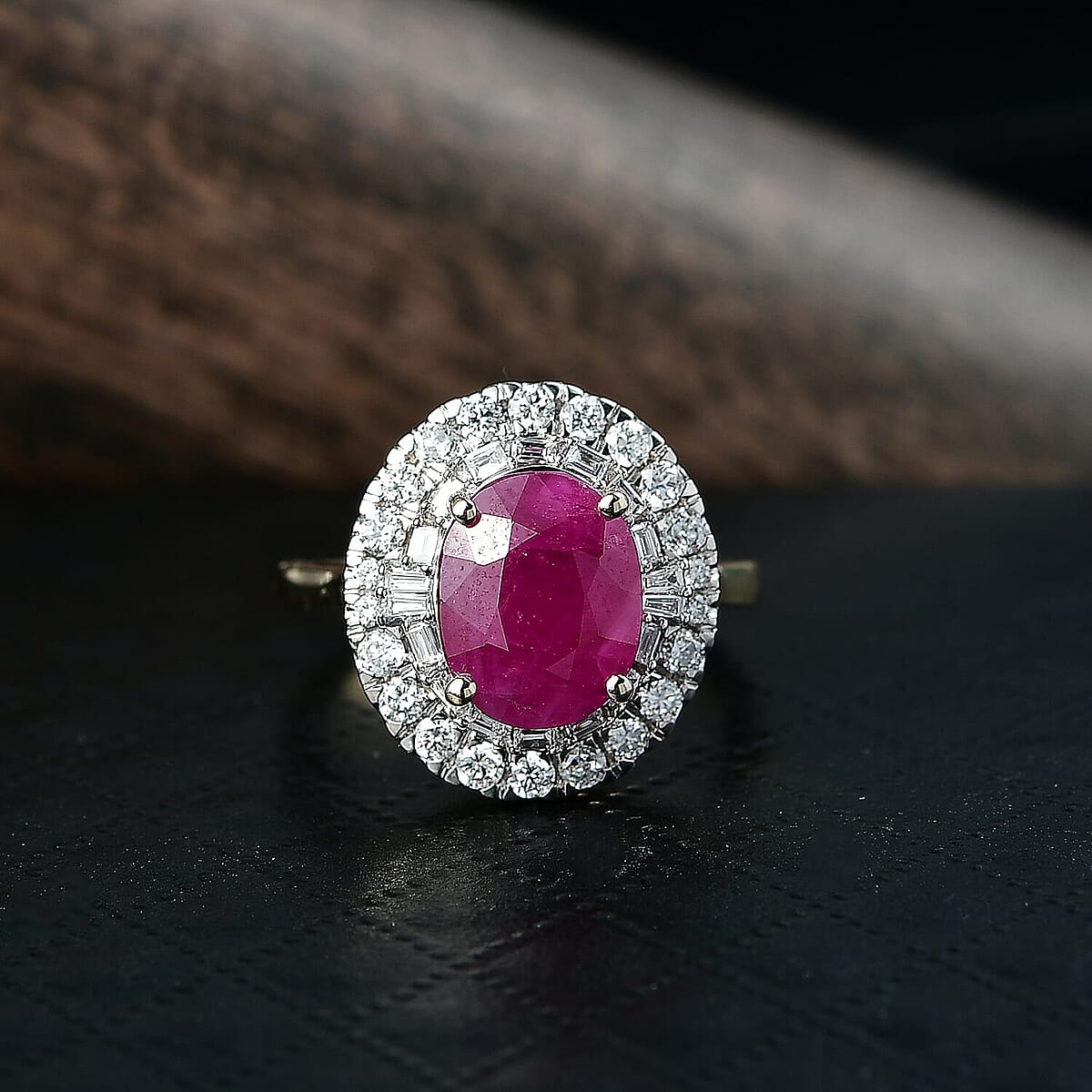 Certified AAA Montepuez Ruby,  Diamond Ballerina Halo Ring in 10K Yellow Gold 4.75 ctw (Size 9.0) image number 1