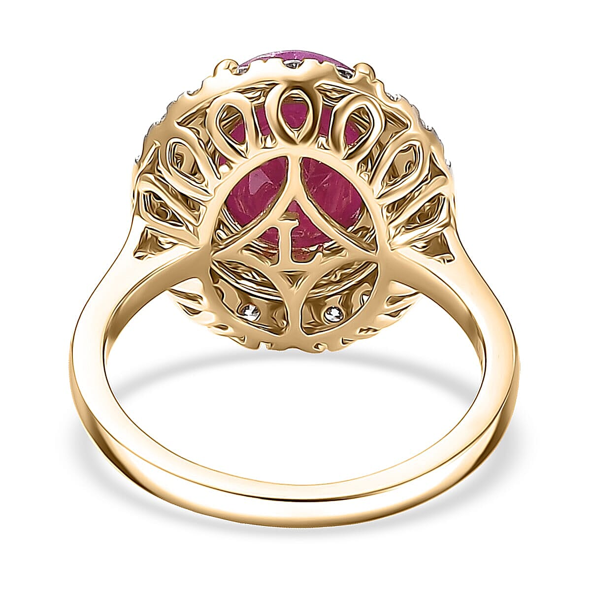 Certified AAA Montepuez Ruby,  Diamond Ballerina Halo Ring in 10K Yellow Gold 4.75 ctw (Size 9.0) image number 4