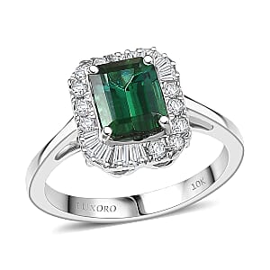 Doorbuster Certified & Appraised Luxoro 10K White Gold AAA   Pirineu Lagoon Tourmaline, Diamond (G-H, I2) (0.28 cts) Art Deco Ring (Size 10.0) 2.13 ctw