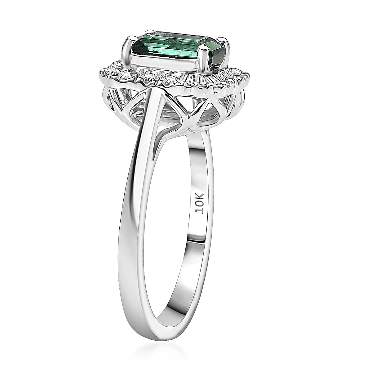 Certified & Appraised Luxoro AAA Pirineu Lagoon Tourmaline and G-H I2 Diamond 2.13 ctw Art Deco Ring in 10K White Gold (Size 10.0) image number 3
