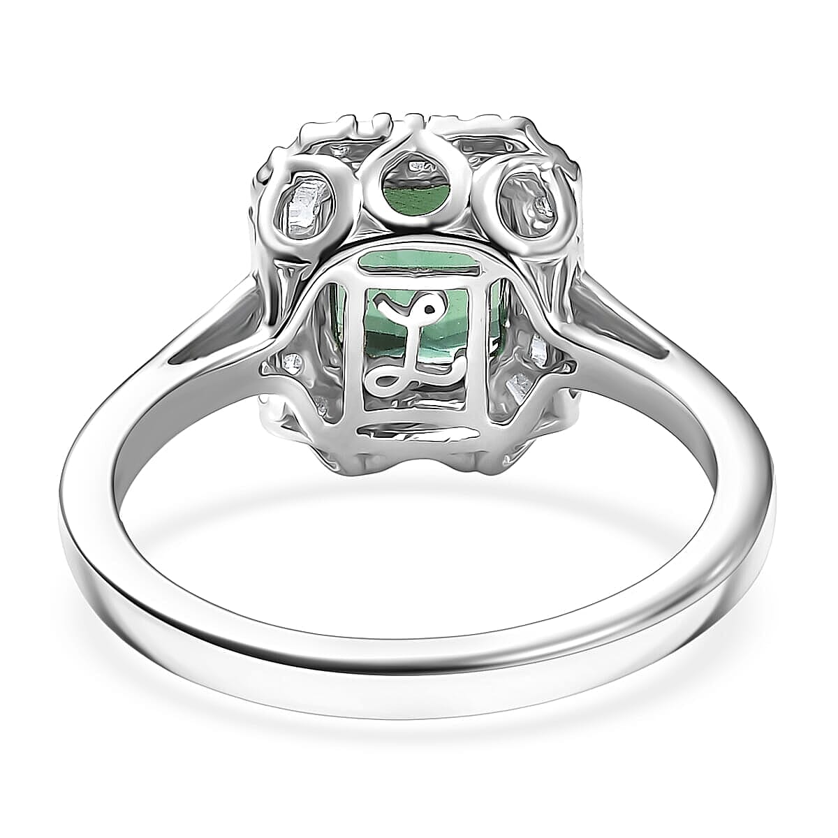 Certified & Appraised Luxoro AAA Pirineu Lagoon Tourmaline and G-H I2 Diamond 2.13 ctw Art Deco Ring in 10K White Gold (Size 10.0) image number 4