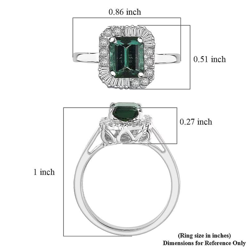 Certified & Appraised Luxoro AAA Pirineu Lagoon Tourmaline and G-H I2 Diamond 2.13 ctw Art Deco Ring in 10K White Gold (Size 10.0)