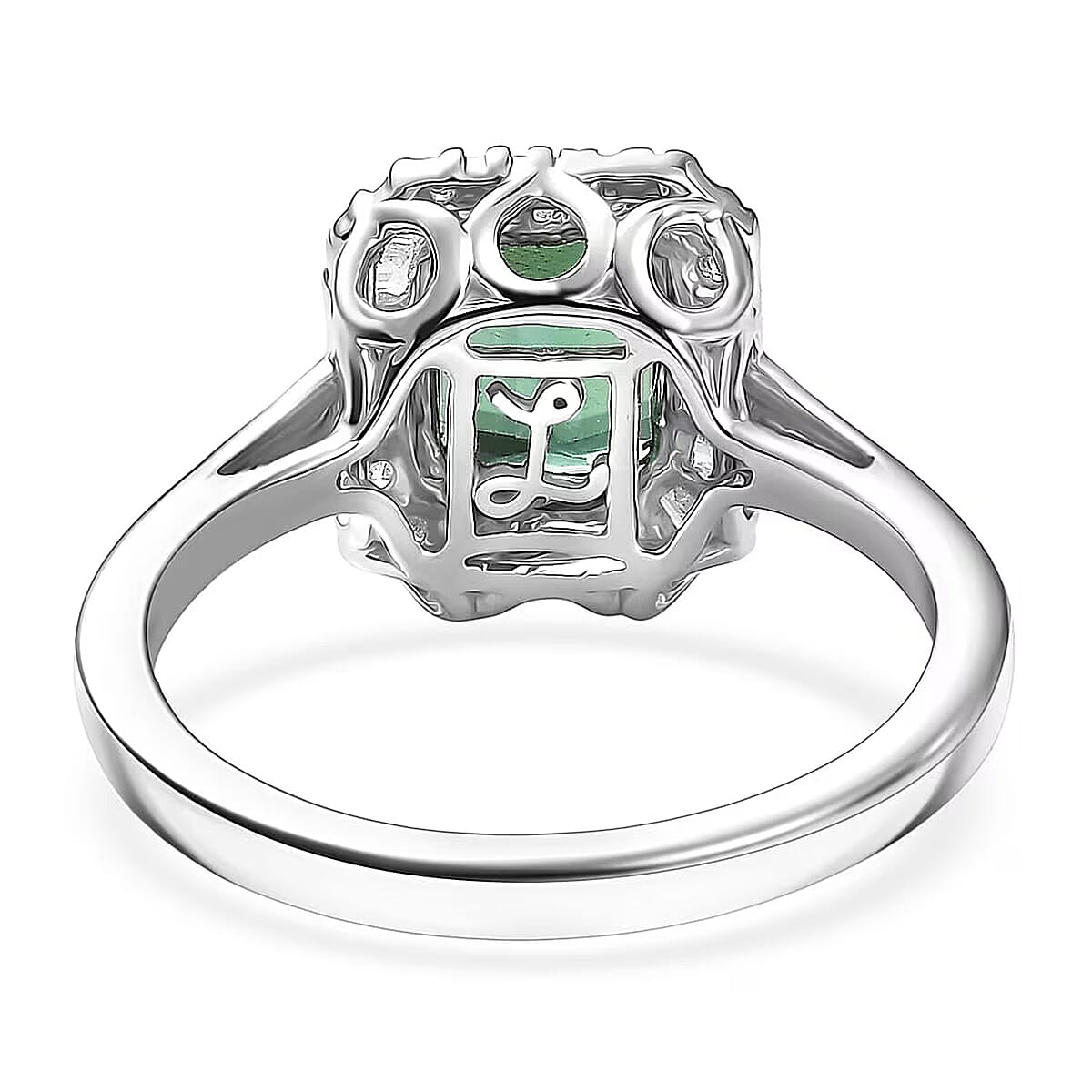 Certified & Appraised Luxoro AAA Pirineu Lagoon Tourmaline and G-H I2 Diamond 2.13 ctw Art Deco Ring in 10K White Gold (Size 10.0) image number 6