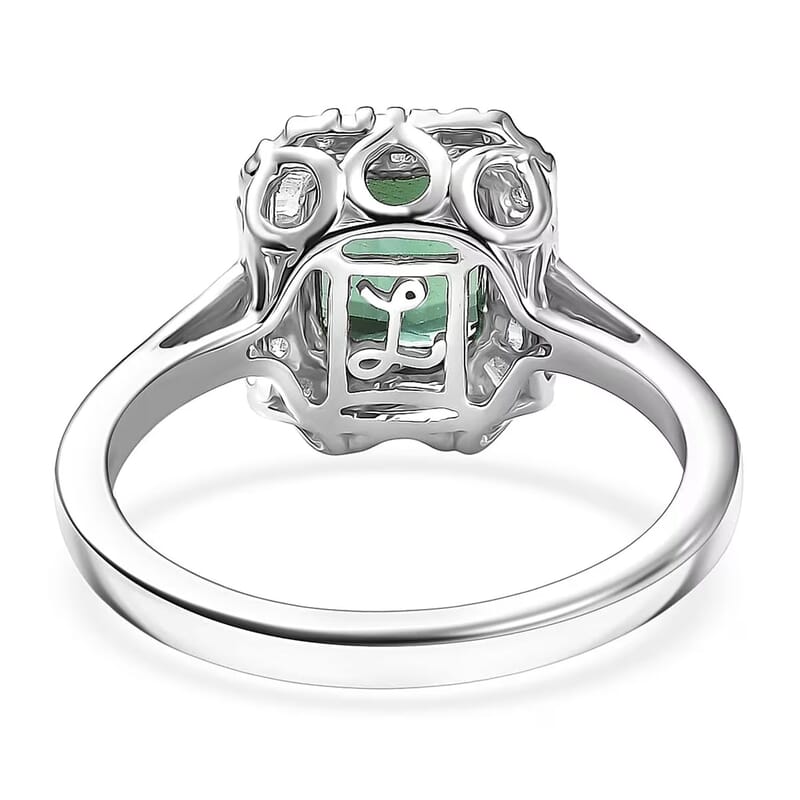 Certified & Appraised Luxoro AAA Pirineu Lagoon Tourmaline and G-H I2 Diamond 2.13 ctw Art Deco Ring in 10K White Gold (Size 10.0)