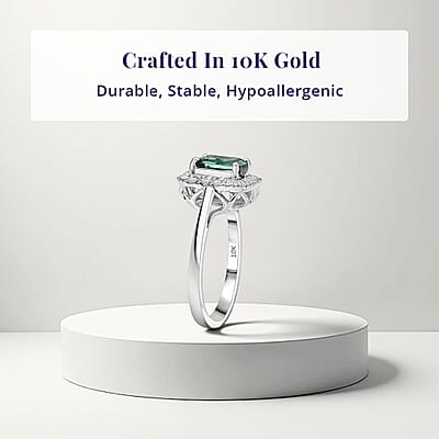 Certified & Appraised Luxoro AAA Pirineu Lagoon Tourmaline and G-H I2 Diamond 2.13 ctw Art Deco Ring in 10K White Gold (Size 11.0)