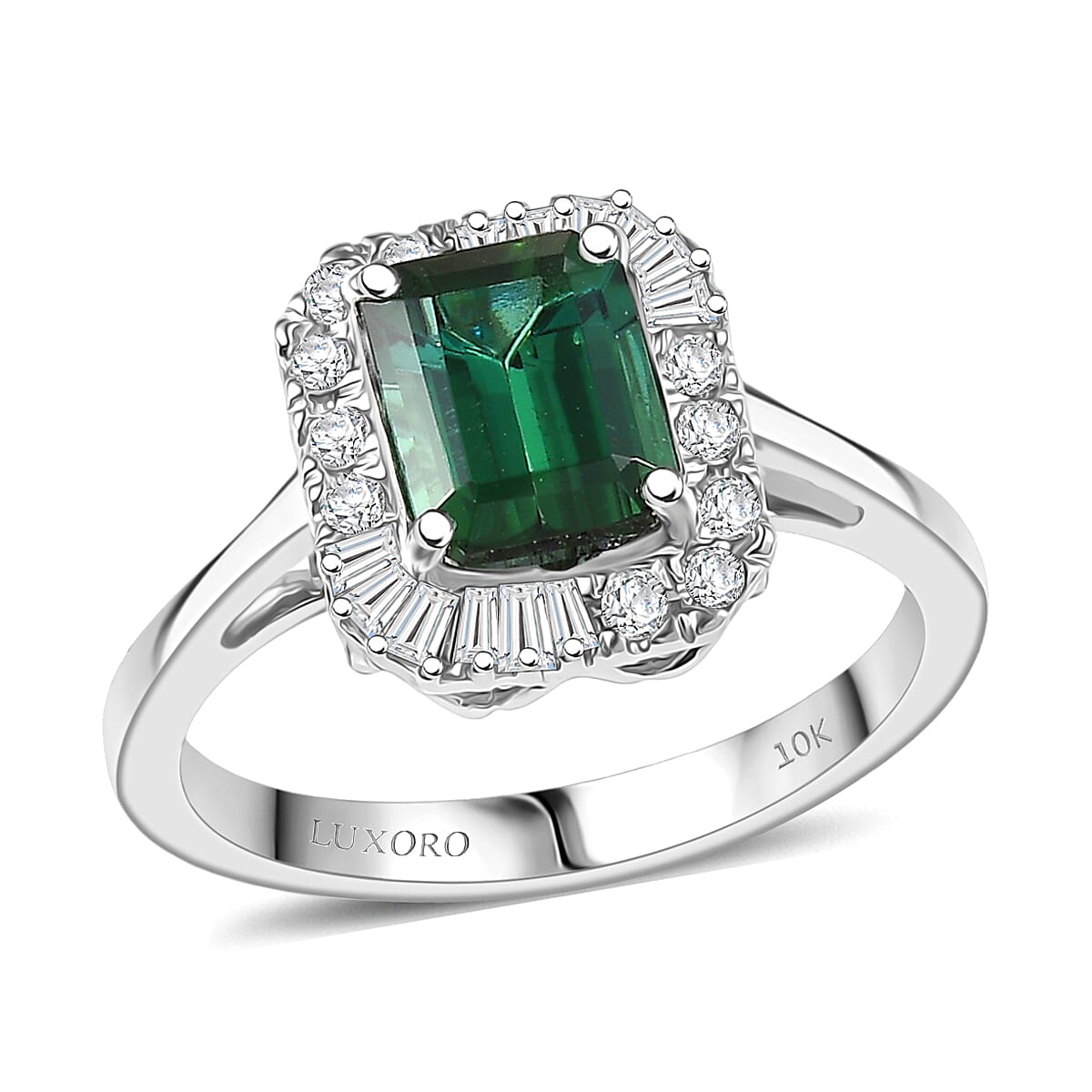 Doorbuster Certified & Appraised Luxoro AAA Pirineu Lagoon Tourmaline and G-H I2 Diamond 2.13 ctw Art Deco Ring in 10K White Gold (Size 6) 2. image number 0