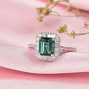 Doorbuster Certified & Appraised Luxoro AAA Pirineu Lagoon Tourmaline and G-H I2 Diamond 2.13 ctw Art Deco Ring in 10K White Gold (Size 6) 2.