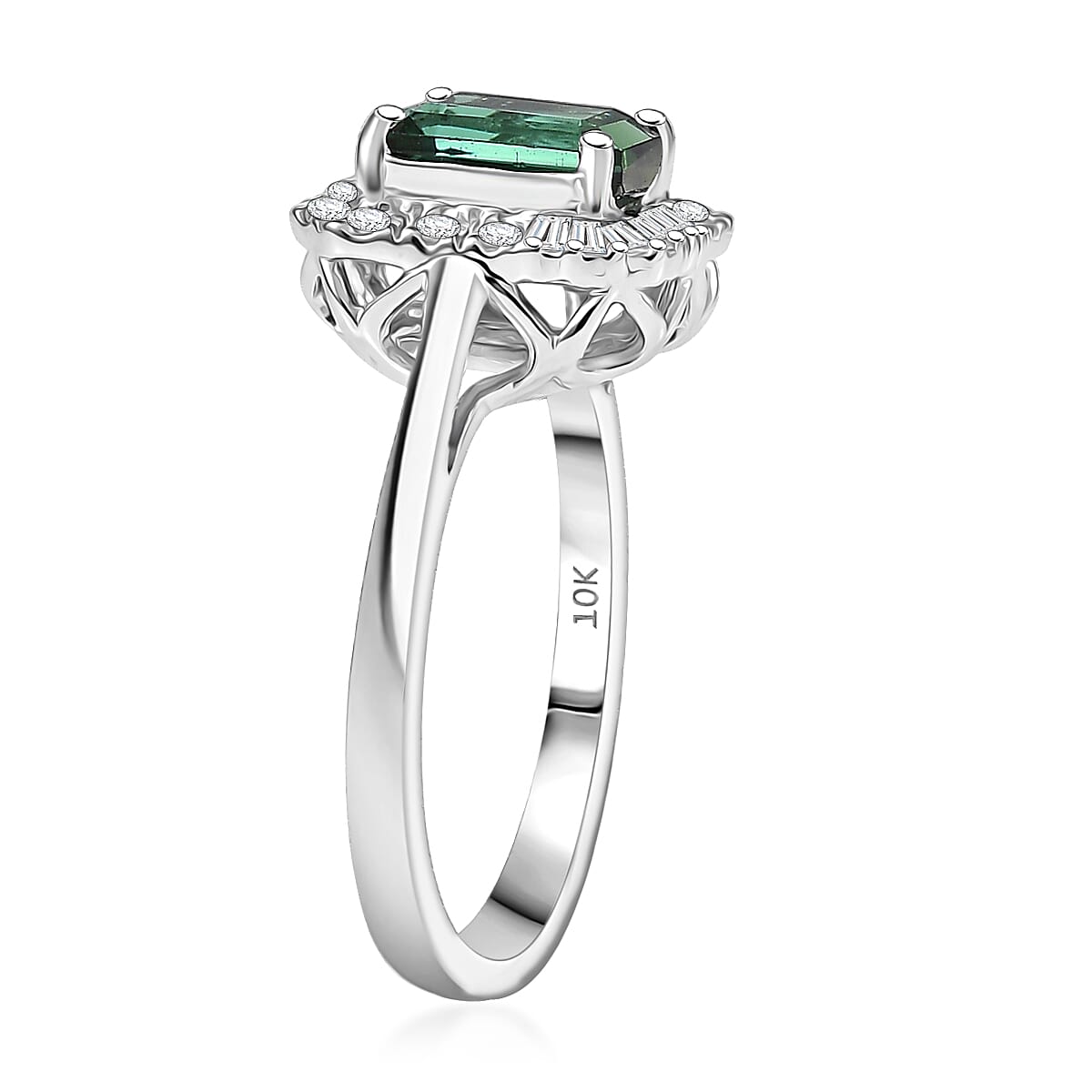 Doorbuster Certified & Appraised Luxoro AAA Pirineu Lagoon Tourmaline and G-H I2 Diamond 2.13 ctw Art Deco Ring in 10K White Gold (Size 6) 2. image number 2