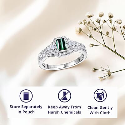 Certified & Appraised Luxoro AAA Pirineu Lagoon Tourmaline and G-H I2 Diamond 1.30 ctw Art Deco Ring in 10K White Gold (Size 10.0)
