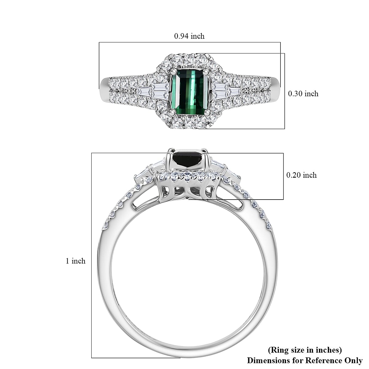 Doorbuster Certified & Appraised Luxoro AAA Pirineu Lagoon Tourmaline and G-H I2 Diamond 1.30 ctw Art Deco Ring in 10K White Gold (Size 10.0) image number 5