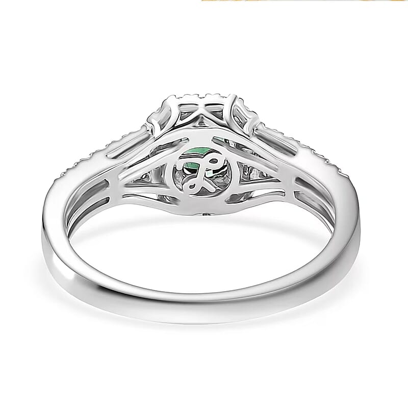  Certified & Appraised Luxoro AAA Pirineu Lagoon Tourmaline and G-H I2 Diamond 1.30 ctw Art Deco Ring in 10K White Gold (Size 11.0)