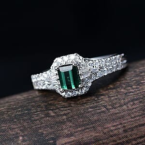  Certified & Appraised Luxoro AAA Pirineu Lagoon Tourmaline and G-H I2 Diamond 1.30 ctw Art Deco Ring in 10K White Gold (Size 5.0)