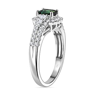  Certified & Appraised Luxoro AAA Pirineu Lagoon Tourmaline and G-H I2 Diamond 1.30 ctw Art Deco Ring in 10K White Gold (Size 5.0)