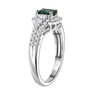  Certified & Appraised Luxoro AAA Pirineu Lagoon Tourmaline and G-H I2 Diamond 1.30 ctw Art Deco Ring in 10K White Gold (Size 6.0)