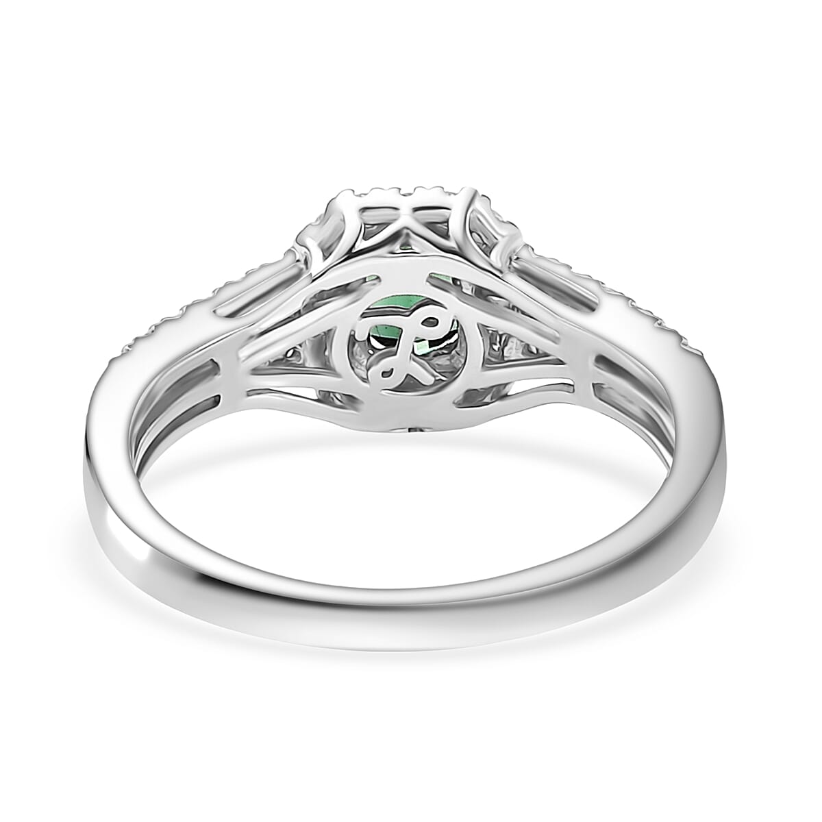 Doorbuster Certified & Appraised Luxoro AAA Pirineu Lagoon Tourmaline and G-H I2 Diamond 1.30 ctw Art Deco Ring in 10K White Gold (Size 7.0) image number 4