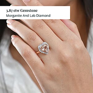 Certified AAA Marropino Morganite, Lab Grown Diamond Ring in 10K Rose Gold 3.87 ctw (Size 10.0)
