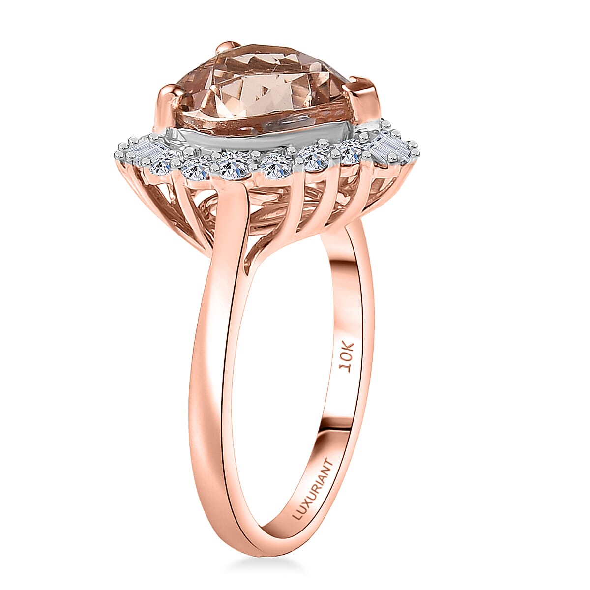 Doorbuster Certified & Appraised AAA Marropino Morganite and Luxuriant Diamond G-H SI 3.87 ctw Blush of Romance Ring in 10K Rose Gold (Size 10.0) image number 3