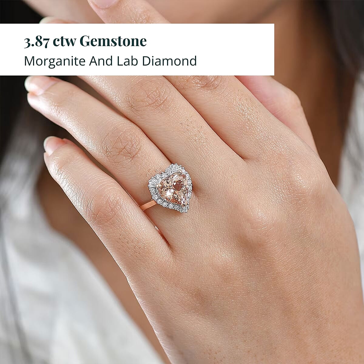 Certified AAA Marropino Morganite, Lab Grown Diamond Ring in 10K Rose Gold 3.87 ctw (Size 7.0) image number 1