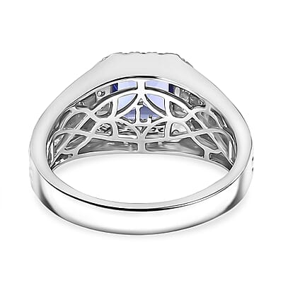 Certified & Appraised Asscher Cut AAA Tanzanite and Luxuriant Lab Grown Diamond G-H SI 3.00 ctw Majesty Men's Ring in 10K White and Yellow Gold (Size 10.0) 7 Grams
