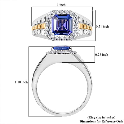 Certified & Appraised Asscher Cut AAA Tanzanite and Luxuriant Lab Grown Diamond G-H SI 3.00 ctw Majesty Men's Ring in 10K White and Yellow Gold (Size 10.0) 7 Grams