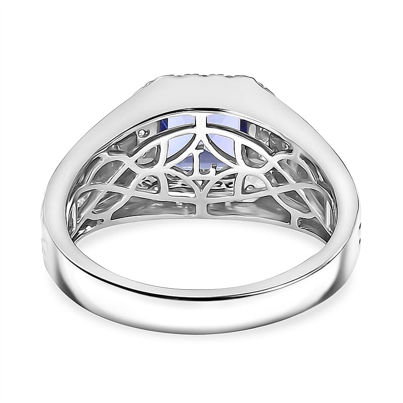 Certified & Appraised Asscher Cut AAA Tanzanite and Luxuriant Lab Grown Diamond G-H SI 3.00 ctw Majesty Men's Ring in 10K White and Yellow Gold (Size 11.0) 7 Grams