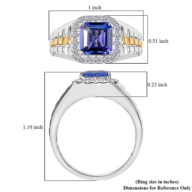 Certified & Appraised Asscher Cut AAA Tanzanite and Luxuriant Lab Grown Diamond G-H SI 3.00 ctw Majesty Men's Ring in 10K White and Yellow Gold (Size 11.0) 7 Grams