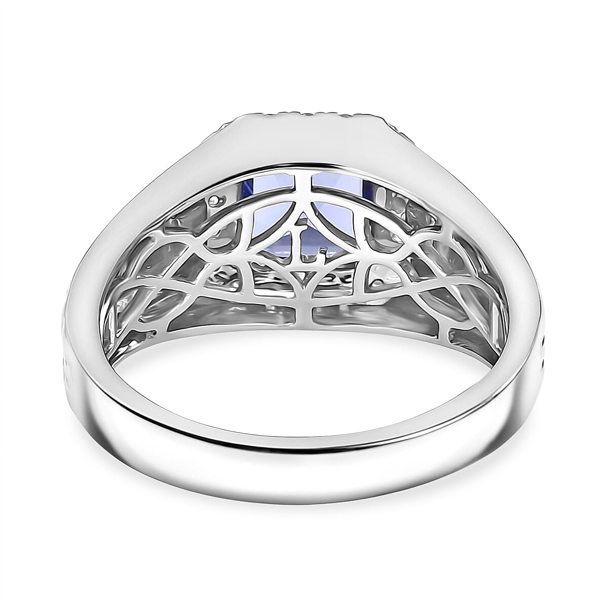 Certified Asscher Cut AAA Tanzanite,  Diamond Dual-Tone Men's Ring in 10K White and Yellow Gold 3.00 ctw (Size 8.0) image number 4