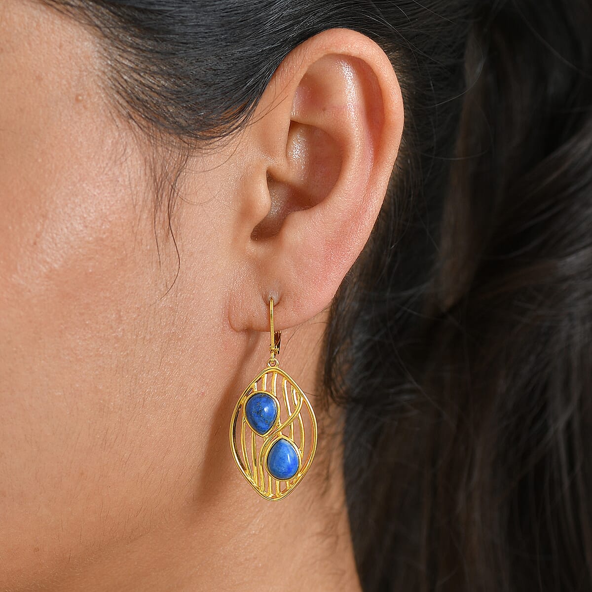 EverTrue Lapis Lagoon 5.85 ctw Earrings in 18K YG Plated image number 2