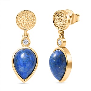 EverTrue Lapis Lagoon and White Zircon 4.70 ctw Earrings in 18K YG Plated and ION Plated YG Stainless Steel