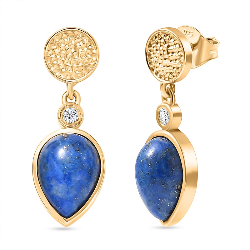 EverTrue Lapis Lagoon and White Zircon 4.70 ctw Earrings in 18K YG Plated and ION Plated YG Stainless Steel