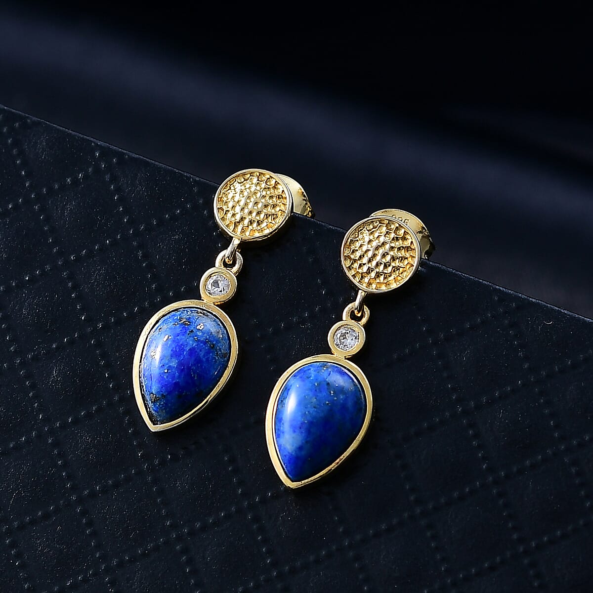 EverTrue Lapis Lagoon and White Zircon 4.70 ctw Earrings in 18K YG Plated and ION Plated YG Stainless Steel image number 1