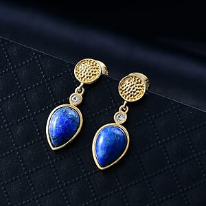 EverTrue Lapis Lagoon and White Zircon 4.70 ctw Earrings in 18K YG Plated and ION Plated YG Stainless Steel