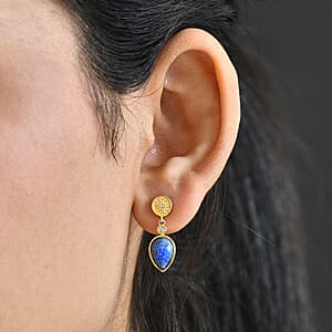 EverTrue Lapis Lagoon and White Zircon 4.70 ctw Earrings in 18K YG Plated and ION Plated YG Stainless Steel