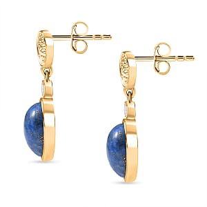 EverTrue Lapis Lagoon and White Zircon 4.70 ctw Earrings in 18K YG Plated and ION Plated YG Stainless Steel