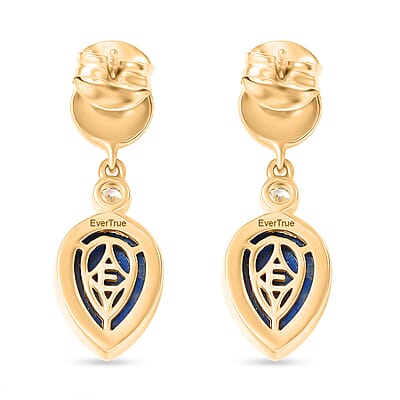 EverTrue Lapis Lagoon and White Zircon 4.70 ctw Earrings in 18K YG Plated and ION Plated YG Stainless Steel